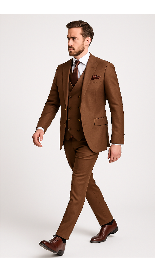 Rossi Man Max RM1392 ?? Slim Fit 3-Piece Men??s Suit in Solid Brown