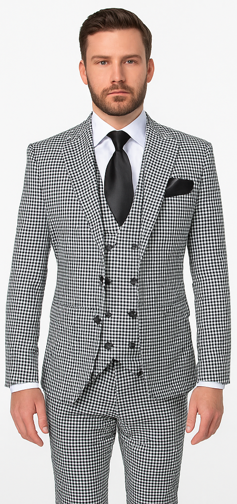 Rossi Man MAX RM1710 Slim Fit 3-Piece Suit ?? Modern Black and White Suit for Men