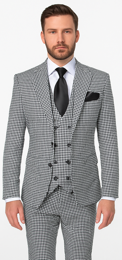 Rossi Man MAX RM1710 Slim Fit 3-Piece Suit ?? Modern Black and White Suit for Men