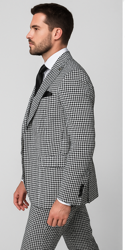 Rossi Man MAX RM1710 Slim Fit 3-Piece Suit ?? Modern Black and White Suit for Men