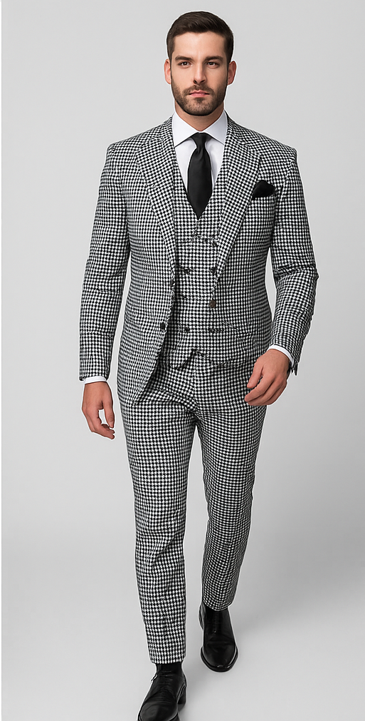 Rossi Man MAX RM1710 Slim Fit 3-Piece Suit ?? Modern Black and White Suit for Men