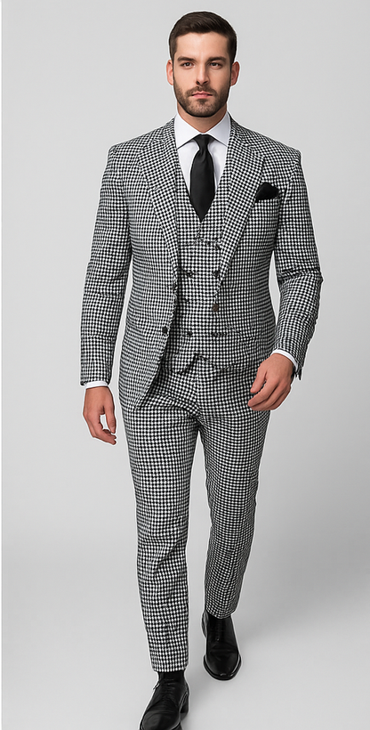 Rossi Man MAX RM1710 Slim Fit 3-Piece Suit ?? Modern Black and White Suit for Men