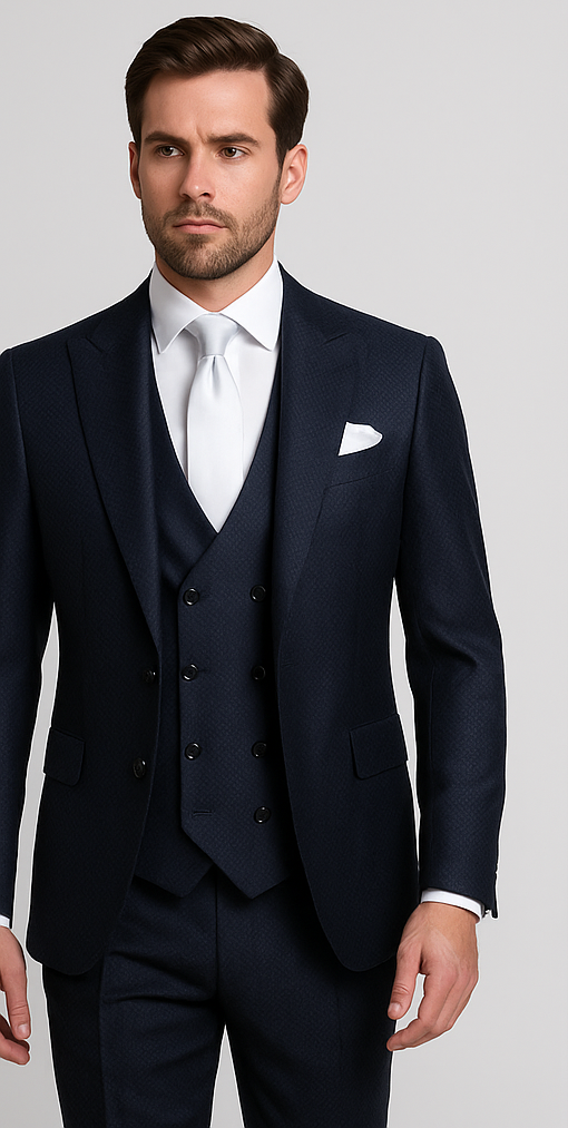Rossi Man MAX RM1711 Slim Fit 3-Piece Suit ?? Stylish Navy Formalwear for Men