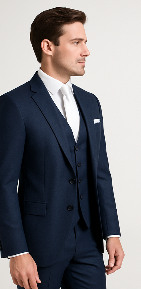 Rossi Man MAX RM1711 Slim Fit 3-Piece Suit ?? Stylish Navy Formalwear for Men
