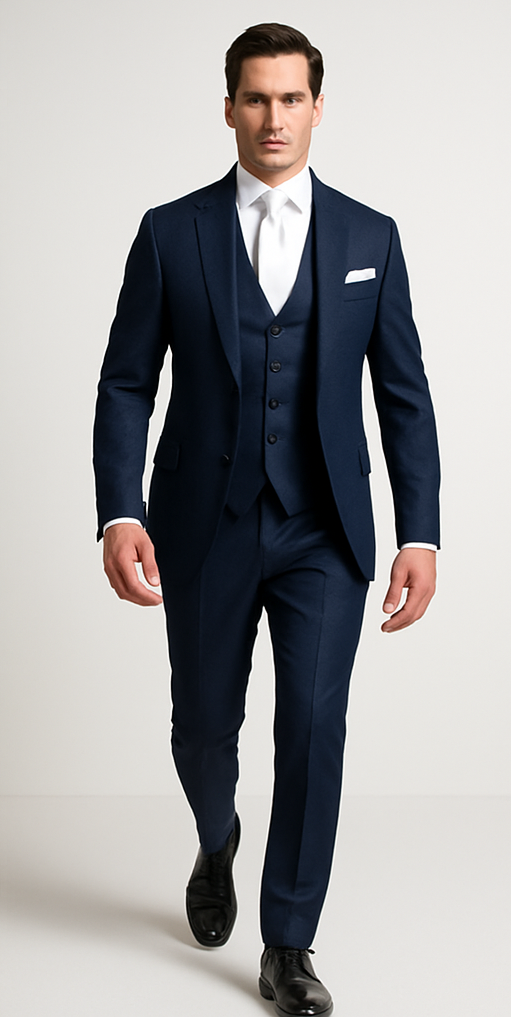 Rossi Man MAX RM1711 Slim Fit 3-Piece Suit ?? Stylish Navy Formalwear for Men