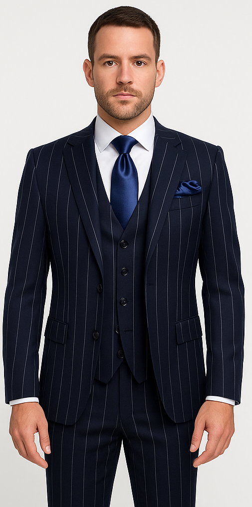 Rossi Man MAX RM1725 Slim Fit 3-Piece Suit ?? Modern & Stylish Navy Suit for Men