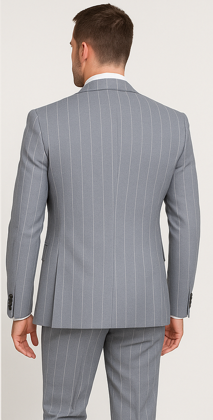 Rossi Man MAX RM1726 Slim Fit 3-Piece Suit ?? Elegant Grey Pinstripe Formal Suit for Men