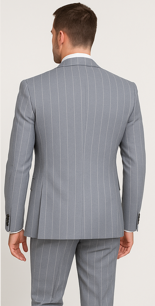 Rossi Man MAX RM1726 Slim Fit 3-Piece Suit ?? Elegant Grey Pinstripe Formal Suit for Men