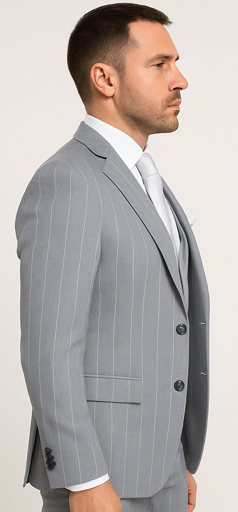 Rossi Man MAX RM1726 Slim Fit 3-Piece Suit ?? Elegant Grey Pinstripe Formal Suit for Men