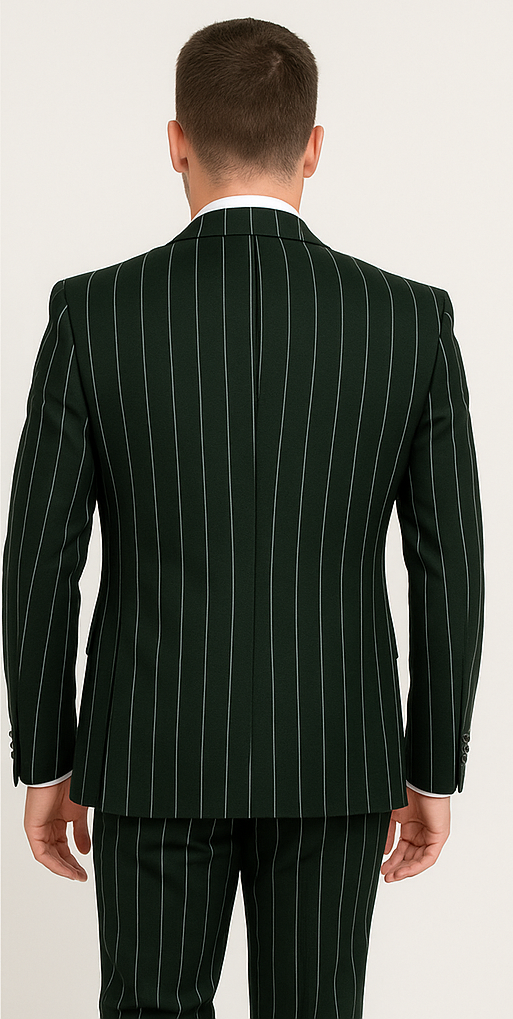 Rossi Man MAX RM1727 Slim Fit 3-Piece Suit ?? Stylish Tailored Green Pinstripe Suit for Men