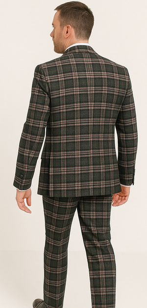 Rossi Man MAX RM1739 Slim Fit 3-Piece Suit ?? Stylish Black and Pink Tailored Suit for Men