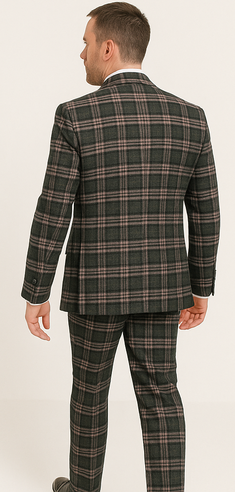 Rossi Man MAX RM1739 Slim Fit 3-Piece Suit ?? Stylish Black and Pink Tailored Suit for Men