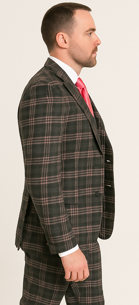 Rossi Man MAX RM1739 Slim Fit 3-Piece Suit ?? Stylish Black and Pink Tailored Suit for Men
