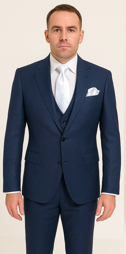 Rossi Man MAX RM1783 Slim Fit 3-Piece Suit ?? Modern Solid Blue Suit for Men