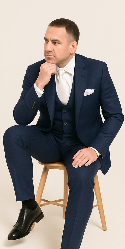Rossi Man MAX RM1783 Slim Fit 3-Piece Suit ?? Modern Solid Blue Suit for Men