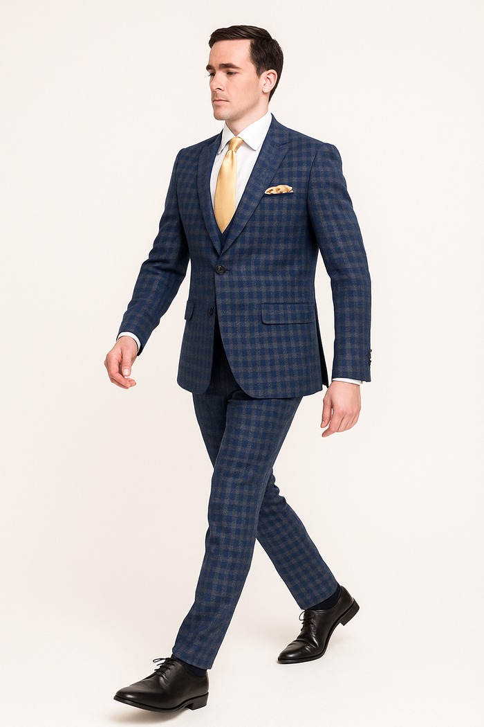Rossi Man MAX RM1835 Slim Fit 3-Piece Suit ?? Modern Tailored Blue Suit for Men