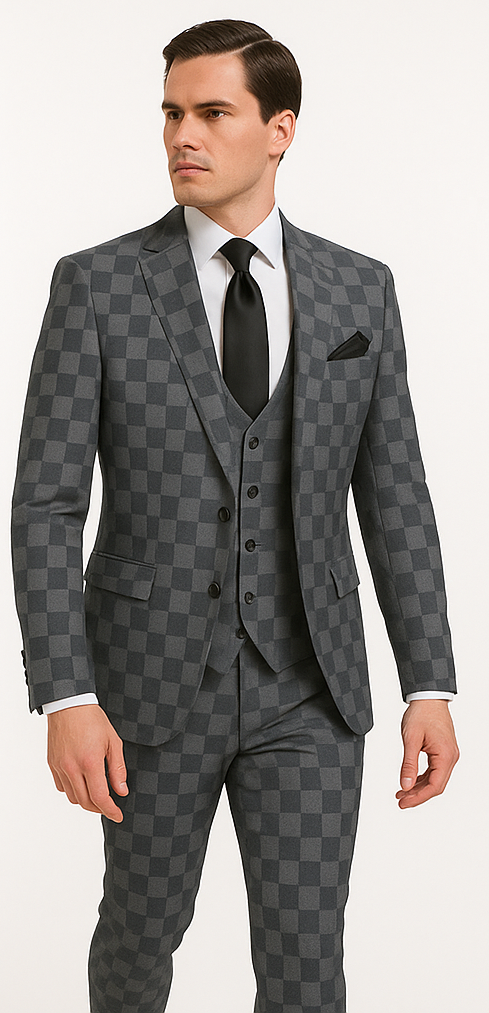 Rossi Man MAX RM1836 Slim Fit 3-Piece Grey Suit Tailored Formal Suit for Men