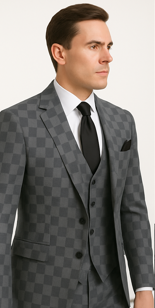 Rossi Man MAX RM1836 Slim Fit 3-Piece Grey Suit Tailored Formal Suit for Men