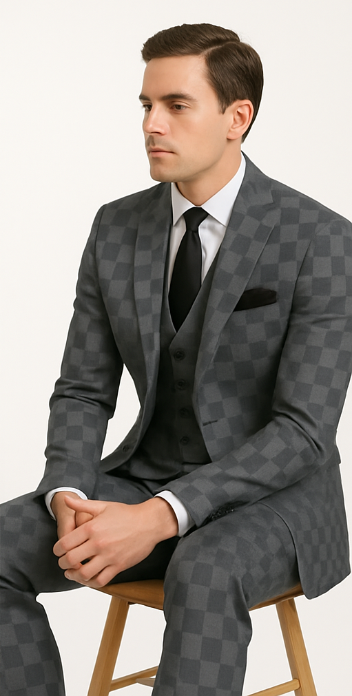 Rossi Man MAX RM1836 Slim Fit 3-Piece Grey Suit Tailored Formal Suit for Men