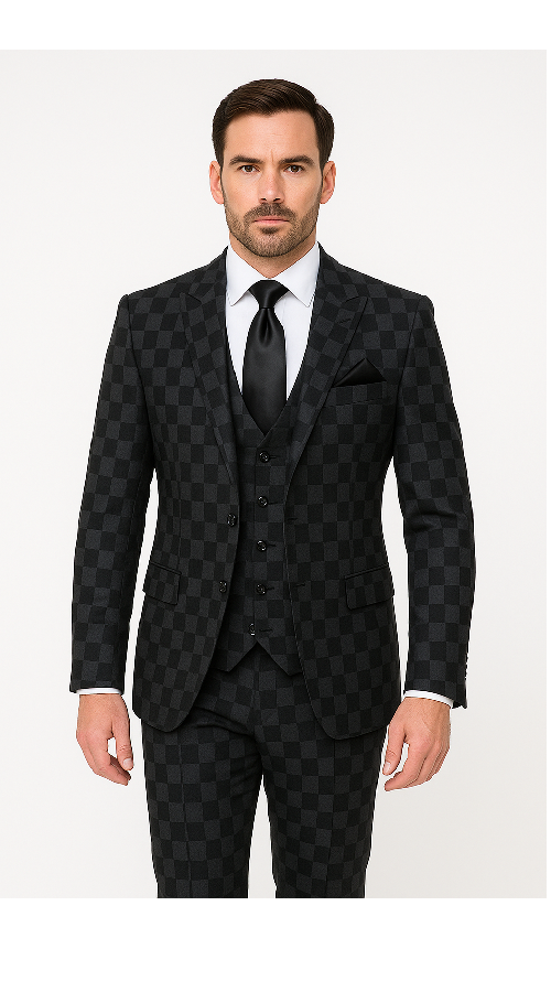 Rossi Man Max RM1837 ?? Men??s Slim Fit Tailored 3-Piece Suit in Black