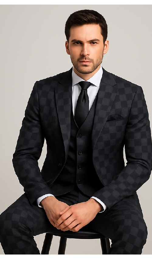 Rossi Man Max RM1837 ?? Men??s Slim Fit Tailored 3-Piece Suit in Black