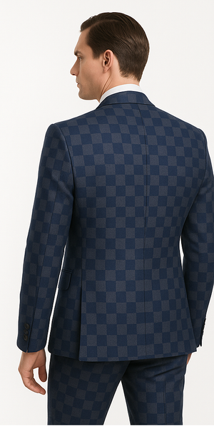 Rossi Man MAX Collection RM1838 ?? Modern Slim Fit 3-Piece Navy Check Suit for Men