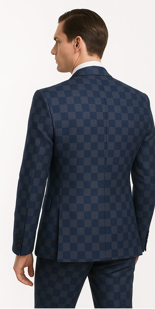 Rossi Man MAX Collection RM1838 ?? Modern Slim Fit 3-Piece Navy Check Suit for Men
