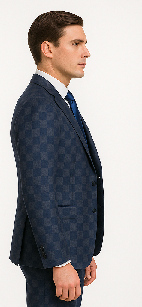 Rossi Man MAX Collection RM1838 ?? Modern Slim Fit 3-Piece Navy Check Suit for Men