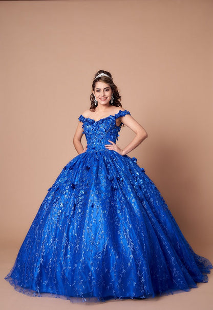 3D Floral Off Shoulder Cape Ball Gown by Calla SCL-30001
