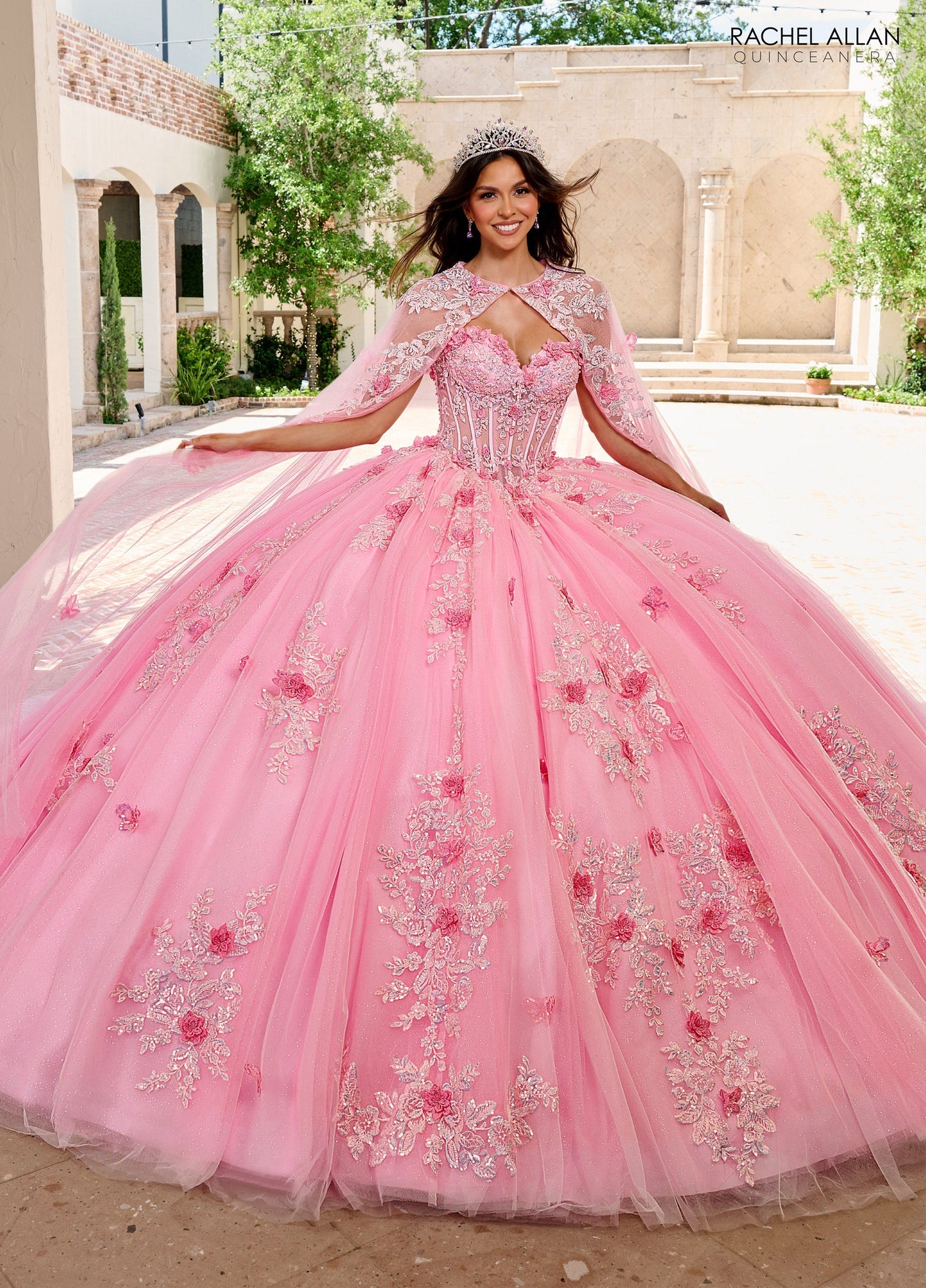 Rachel Allan RQ1155 Strapless Cape Quinceanera Dress