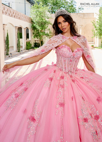 Rachel Allan RQ1155 Strapless Cape Quinceanera Dress