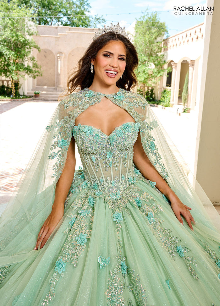 Rachel Allan RQ1155 Strapless Cape Quinceanera Dress