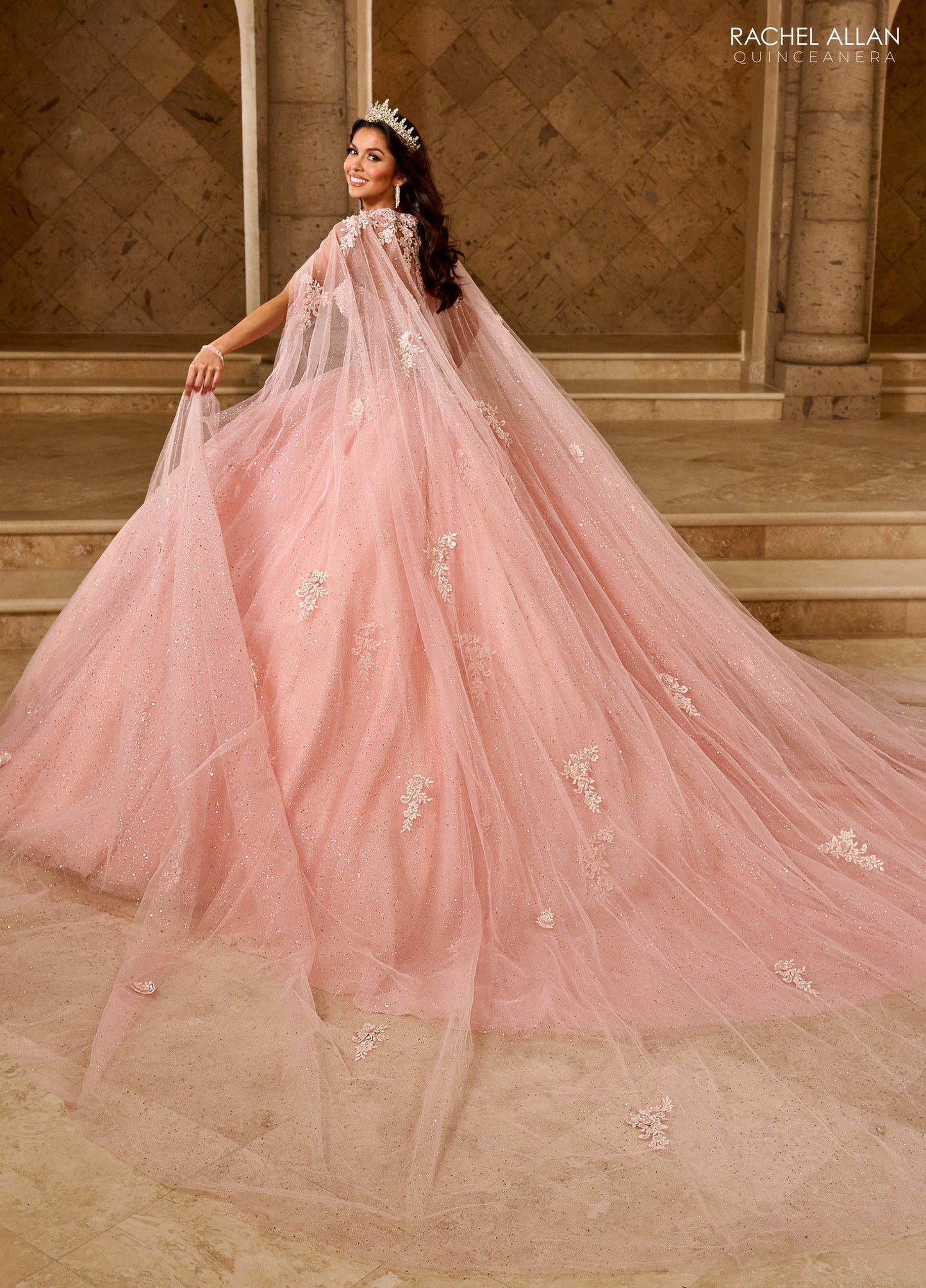Rachel Allan RQ1162 Strapless Cape Quinceanera Dress