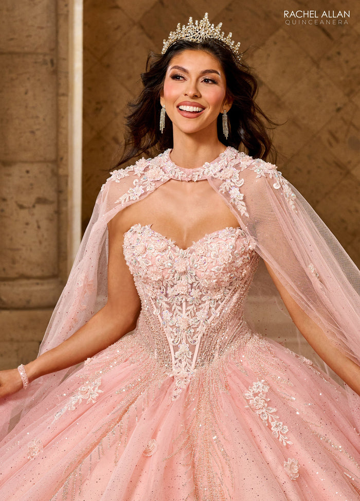 Rachel Allan RQ1162 Strapless Cape Quinceanera Dress