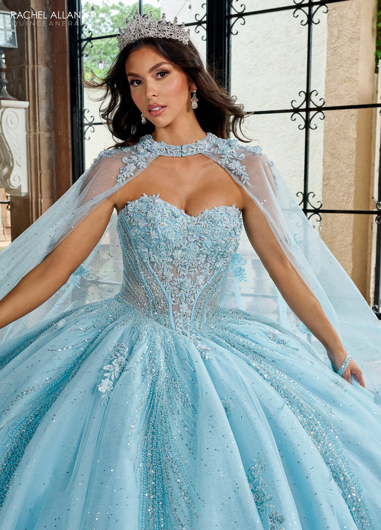 Rachel Allan RQ1162 Strapless Cape Quinceanera Dress