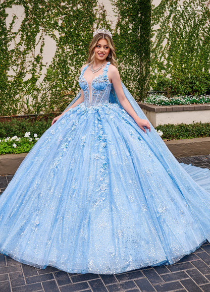 Rachel Allan RQ3135 Strapless Cape Quinceanera Dress