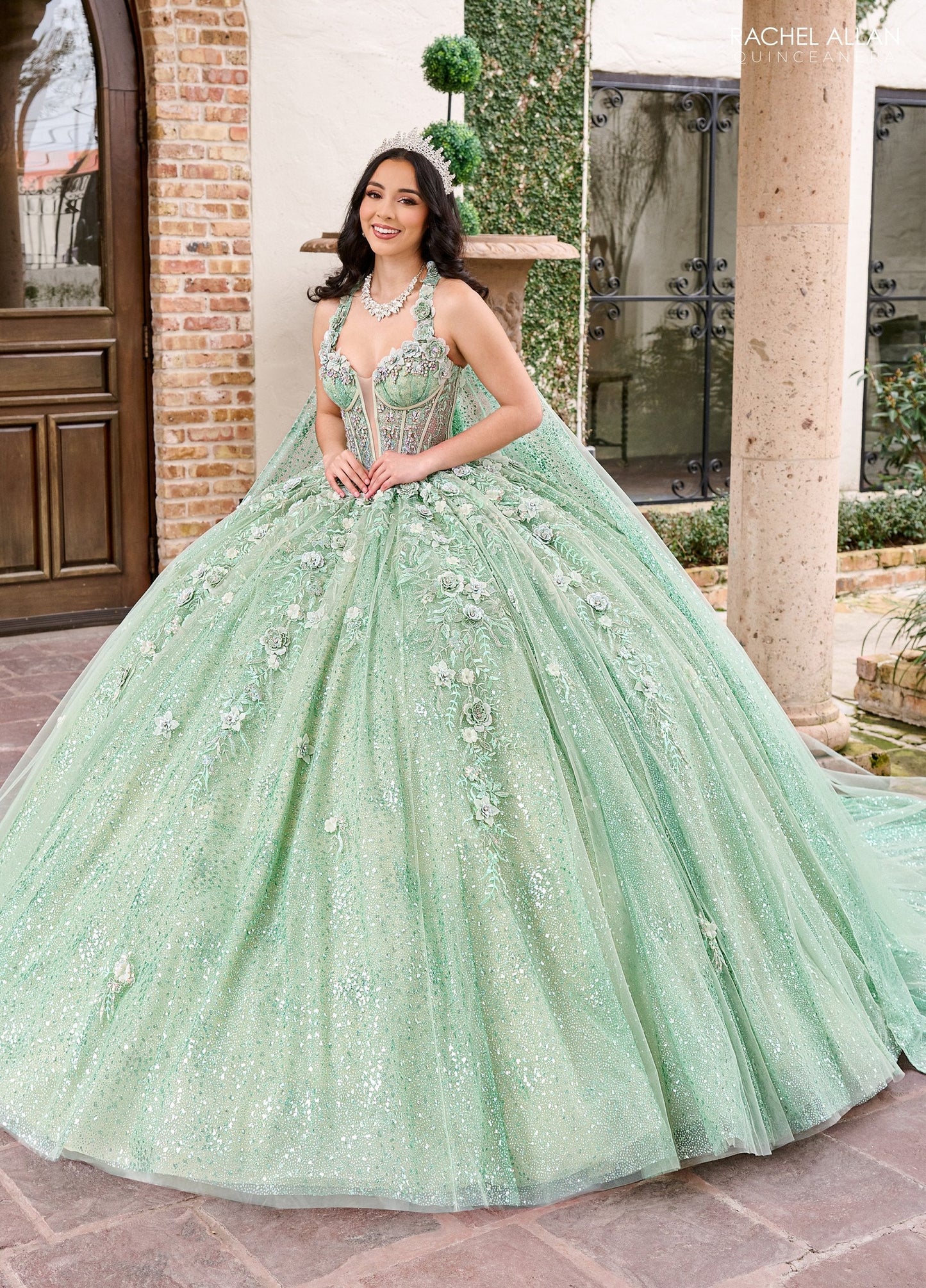 Rachel Allan RQ3135 Strapless Cape Quinceanera Dress