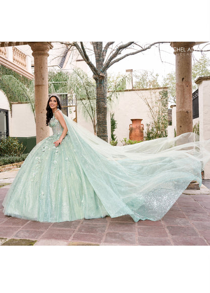 Rachel Allan RQ3135 Strapless Cape Quinceanera Dress