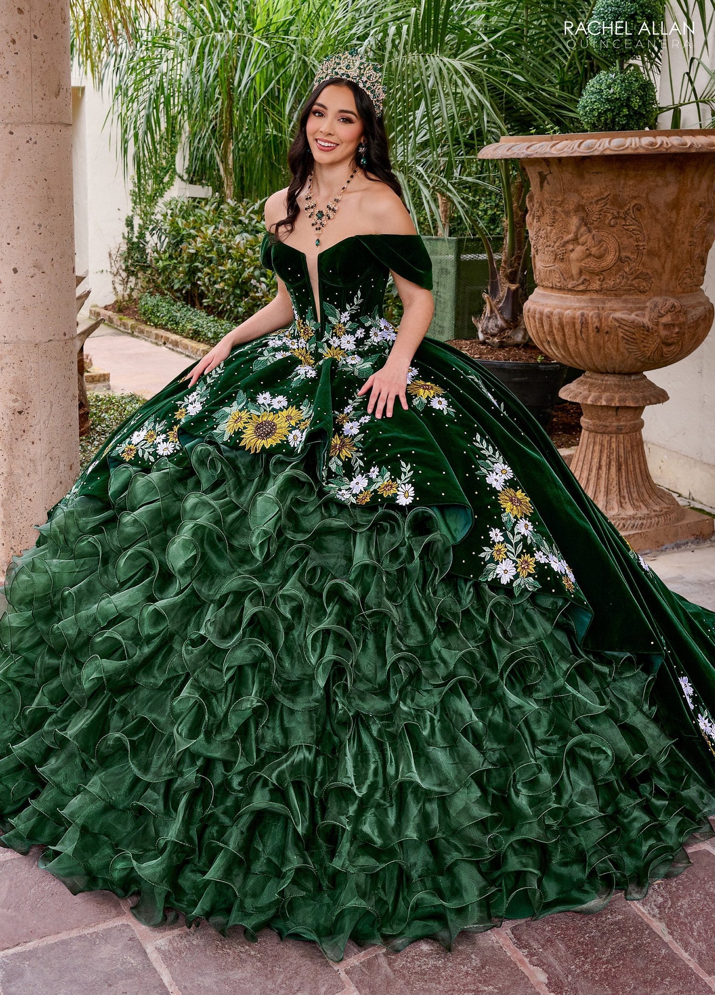 Rachel Allan RQ5005 Floral Velvet Quinceanera Dress