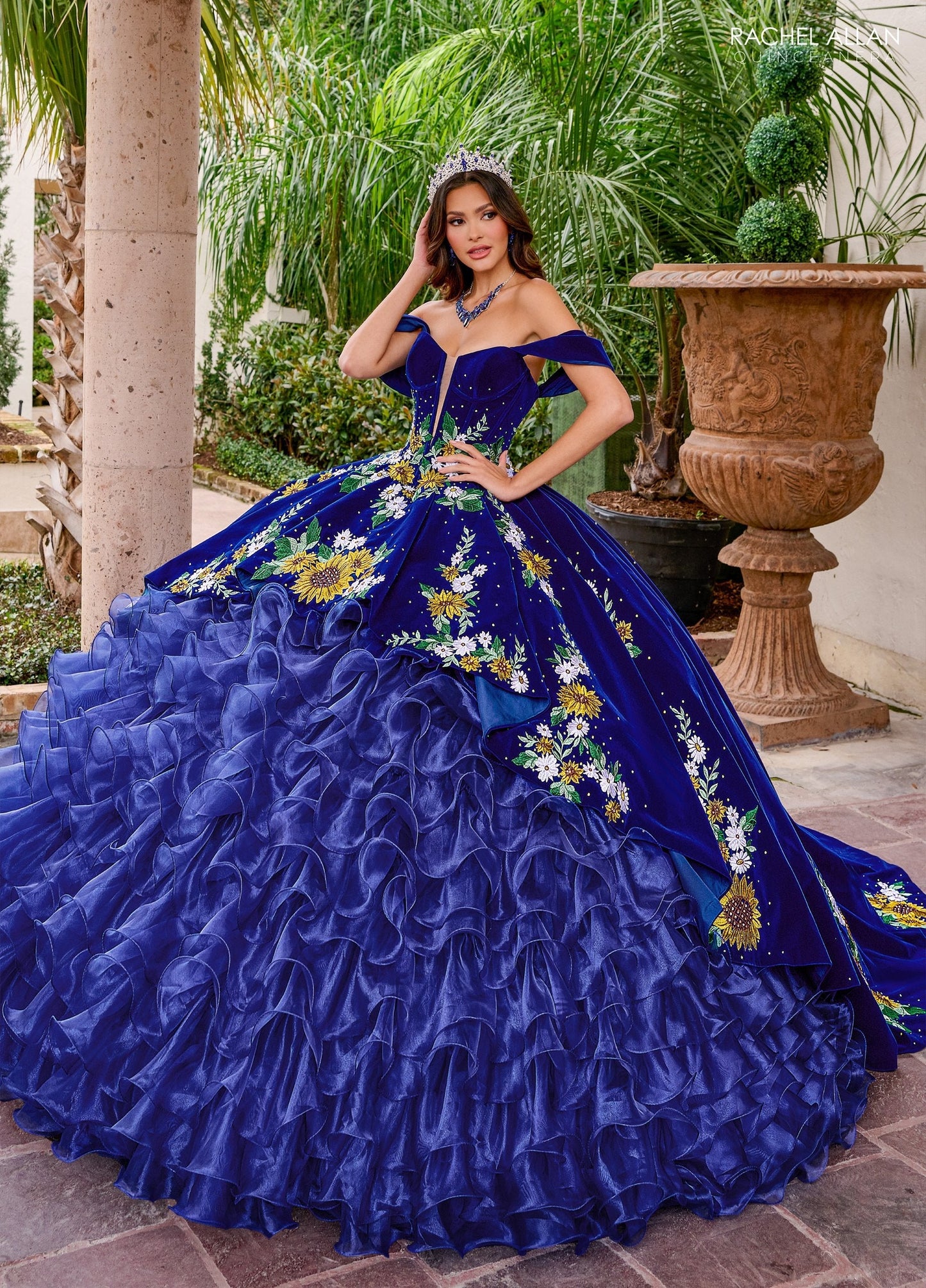 Rachel Allan RQ5005 Floral Velvet Quinceanera Dress