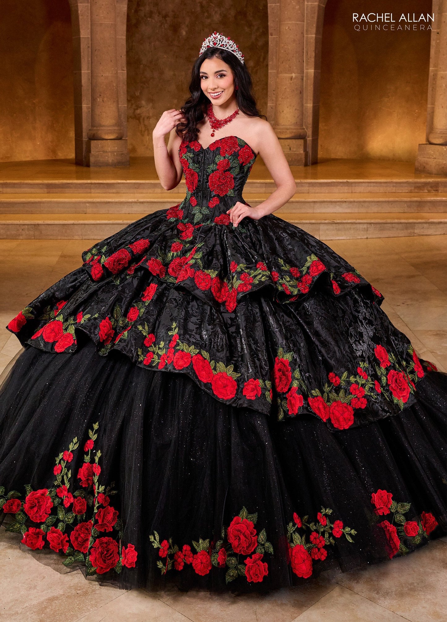 Rachel Allan RQ5006 Floral Strapless Quinceanera Dress