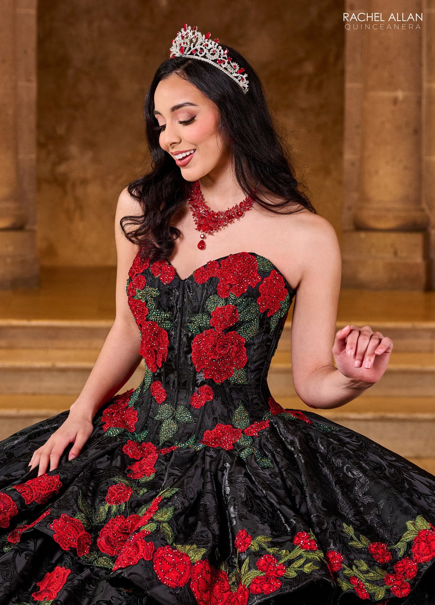 Rachel Allan RQ5006 Floral Strapless Quinceanera Dress