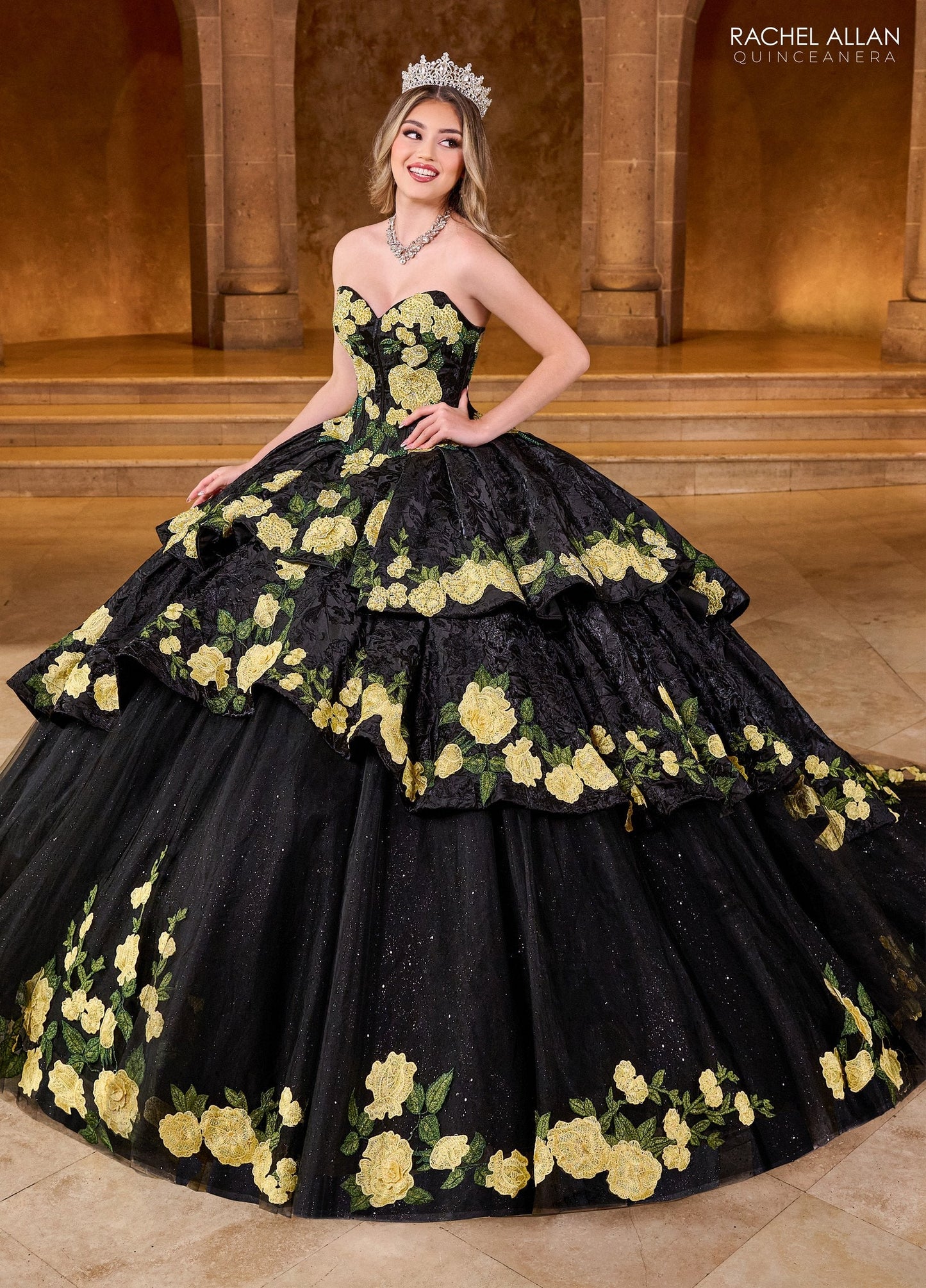 Rachel Allan RQ5006 Floral Strapless Quinceanera Dress