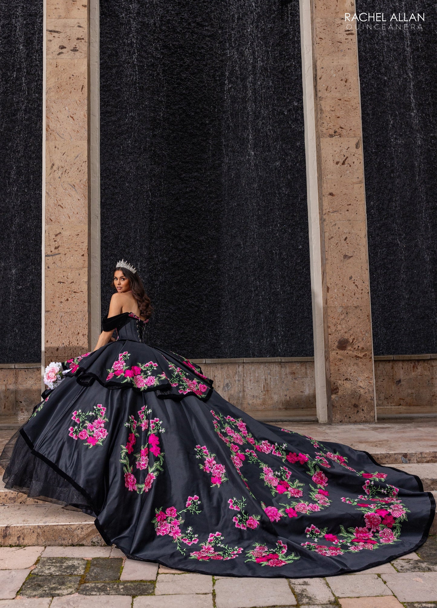 Floral Embroidery Quinceañera Dress with Detachable Corset Overlay by Rachel Allan RQ5016
