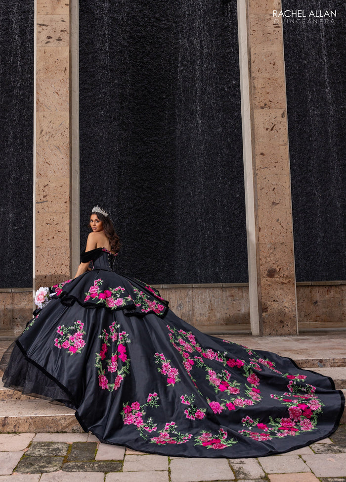 Floral Embroidery Quinceañera Dress with Detachable Corset Overlay by Rachel Allan RQ5016