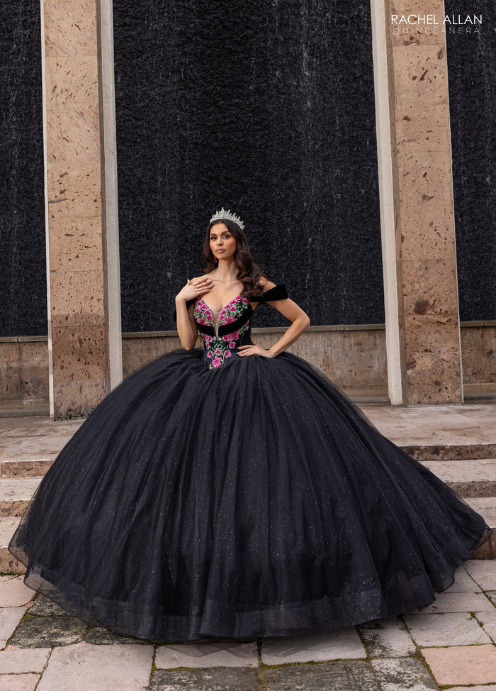 Floral Embroidery Quinceañera Dress with Detachable Corset Overlay by Rachel Allan RQ5016