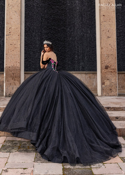 Floral Embroidery Quinceañera Dress with Detachable Corset Overlay by Rachel Allan RQ5016