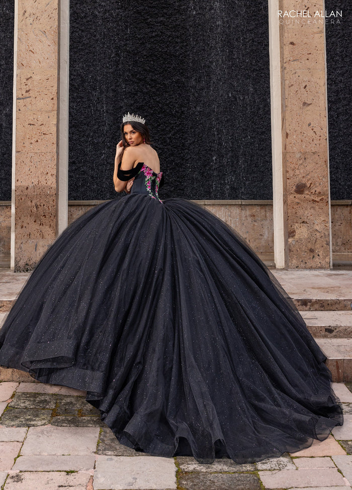 Floral Embroidery Quinceañera Dress with Detachable Corset Overlay by Rachel Allan RQ5016