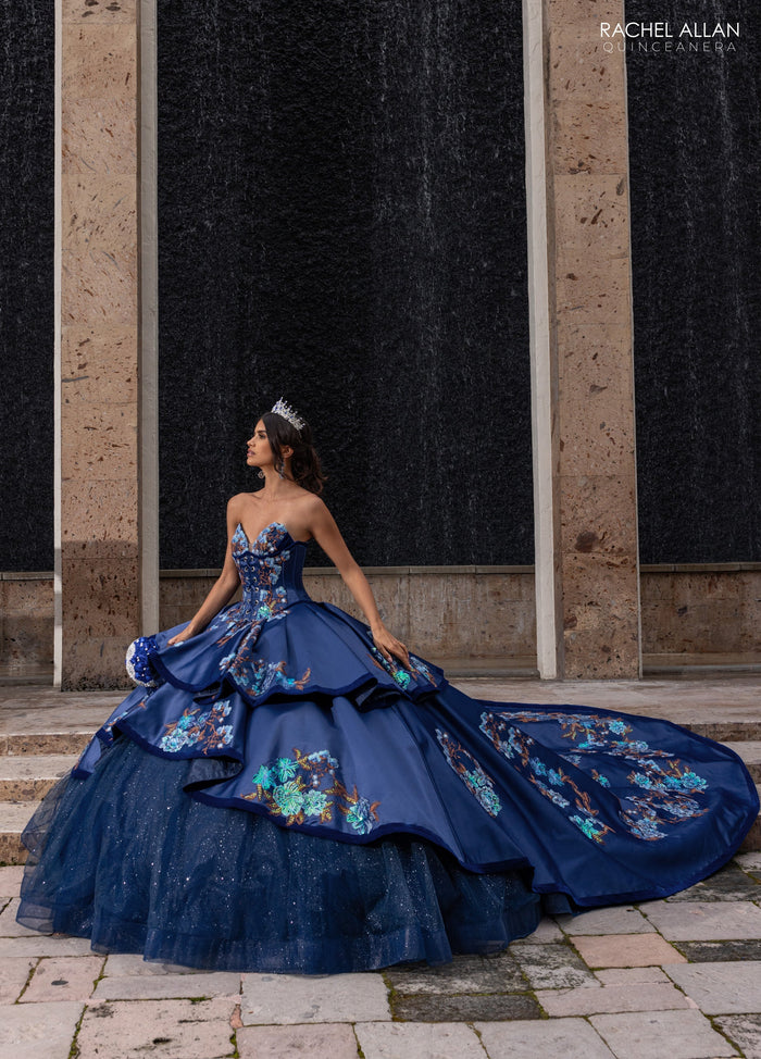 Floral Embroidery Quinceañera Dress with Detachable Corset Overlay by Rachel Allan RQ5016