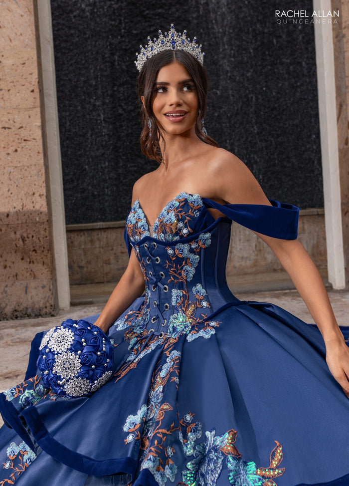 Floral Embroidery Quinceañera Dress with Detachable Corset Overlay by Rachel Allan RQ5016